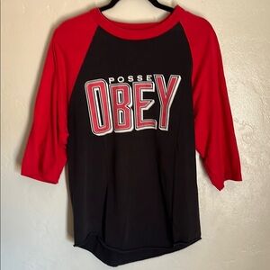 Obey Posse Black and Red Baseball Tee